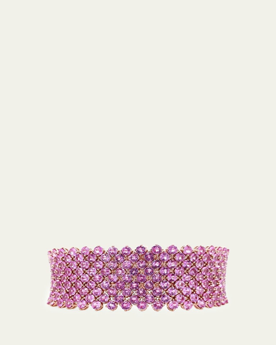 18K Rose Gold Pink Sapphire Mesh Bracelet